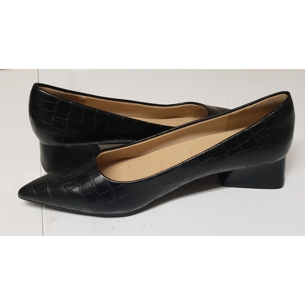 Dream Pairs Pointed Toe Chunky Heel Flats Black Faux Croc Corporate Sz 8.5 NWOB